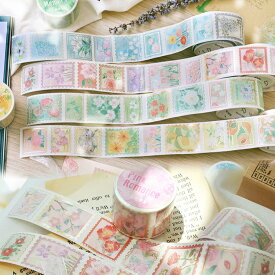 スクラップブッキング シール 花の切手柄紙テープ 約3.0cm幅×長さ3M 4種類【花織り屋】