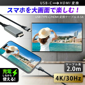 HDMI USB C Type C 変換ケーブル 2.0m 4K 映像出力 USB TYPE-C/HDMI変換ケーブル A-5V IMP330 USB A 5V 充電 スマホ カーナビ TV 対応 ミラーリング セイワ(SEIWA)