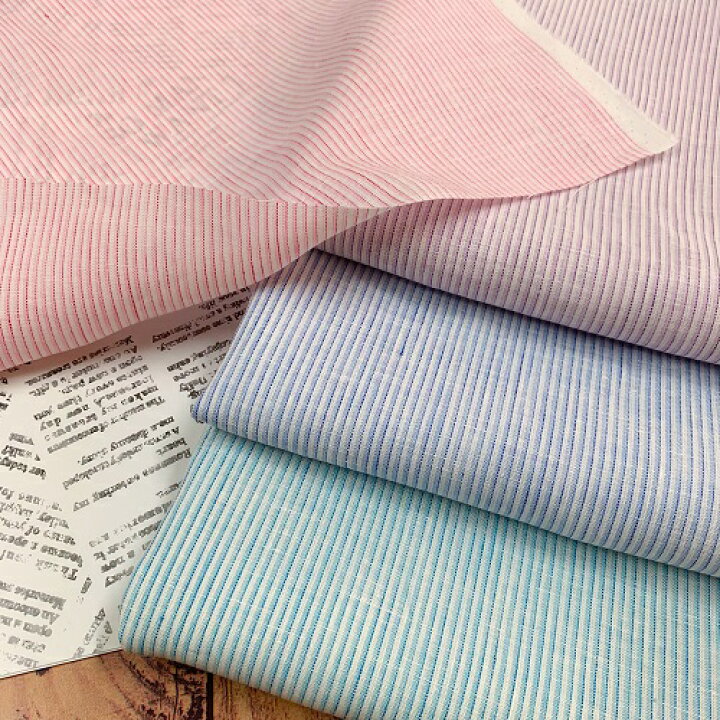 紫と白のストライプ 麻(リネン)生地 （麻100％生地 先染めチェック  