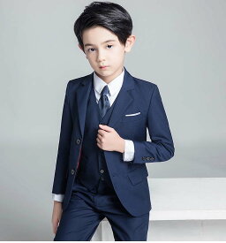 子供スーツ セットアップ ブレザー ピアノ 長袖 二つボタン 男の子 子供服 キッズ ジュニア フォーマル カジュアル 入学式 入園式 卒業式 七五三 結婚式 発表会 演奏会 100cm~180cm ジャケット＋パンツ+蝶ネクタイ 3点セット 格好いい！品質良い！黒ブラック 紺ネイビー