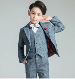 子供スーツ 上品 スリーピース ブレザー ピアノ 長袖 一つボタン 男の子 子供服 キッズ ジュニア フォーマル カジュアル イベント 入学式 入園式 卒業式 七五三 結婚式 発表会 演奏会 100cm~180cm ジャケット＋ベスト＋パンツ+蝶ネクタイ 4点セット 格好いい！品質良い！