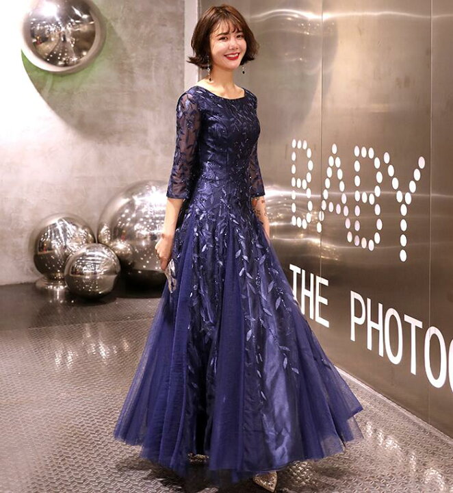 楽天市場 ロングドレス パーティードレス レディース 発表会 演奏会 ウエディングドレス コーラス ステージ 刺繍 スパンコール Aライン 七分袖チュールワンピース マキシ丈 フォマール エレガント お呼ばれ 結婚式 二次会 サイズ有s 4xl 可愛い 綺麗め イブニングドレス