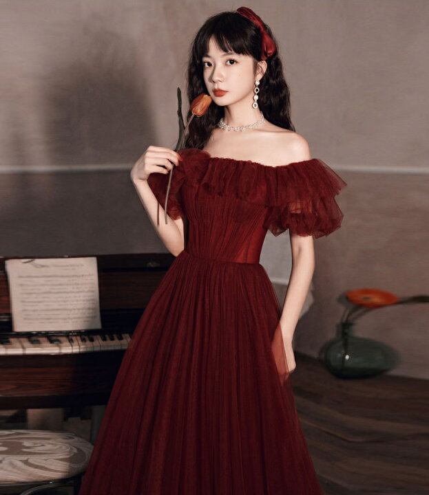 限定タイムセール カラードレス 赤 衣装 コンサート イブイングドレス 発表会 演奏会 ウェディングドレス 花嫁 パーティードレス 結婚式 ワンピース レディース プリンセス Aライン ロングドレス 30代40代50代 おしゃれ お呼ばれ 披露宴 二次会 フォーマル エレガント