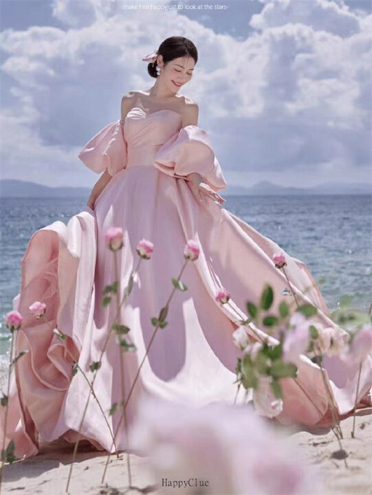 チュールドレス 森系 ウェディングドレス 花嫁ドレス プリンセスライン  