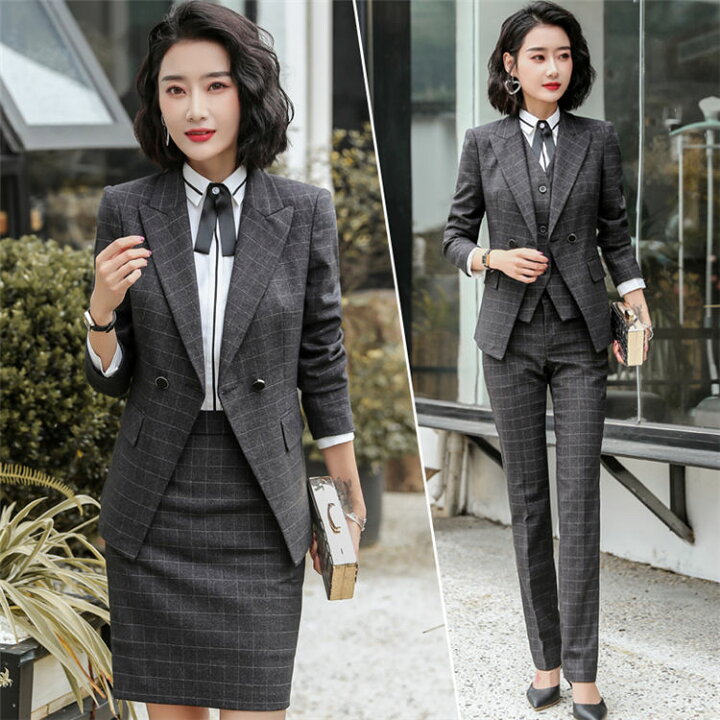 楽天市場 スリーピース レディース スーツ ビジネス パンツスーツ スカートスーツ 洗える 事務服 Olオフィス 通勤 就職活動 キャリア リクルート スーツ フォマール 卒業式 入学式 30代40代50代 きれいめ チェック柄 3点セット 黒 青 赤 大きいサイズ Happyclue 楽天市場店