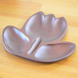 【メール便送料無料】プチママントレイ フラワー Lサイズ キッズプレート ブラウン木製プレート/木のお皿/木製食器/アジアン食器 (S-36)