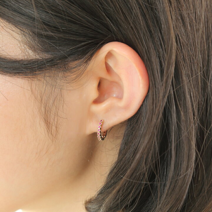 楽天市場】K10 フープ ピアス ルビー 0.2ct ゴールド エタニティ