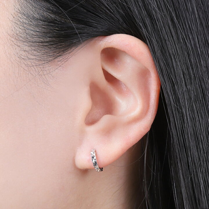 楽天市場】K14 フープ ピアス ダイヤ カット ホワイトゴールド 小さめ  