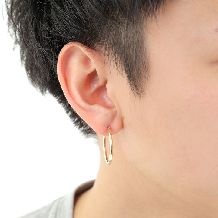 楽天市場】18金 フープピアス 2.0 × 25mm ゴールド メンズ レディース 