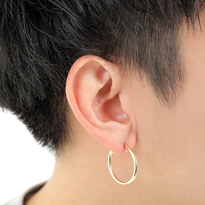 楽天市場】18金 フープピアス 2.0 × 25mm ゴールド メンズ レディース 