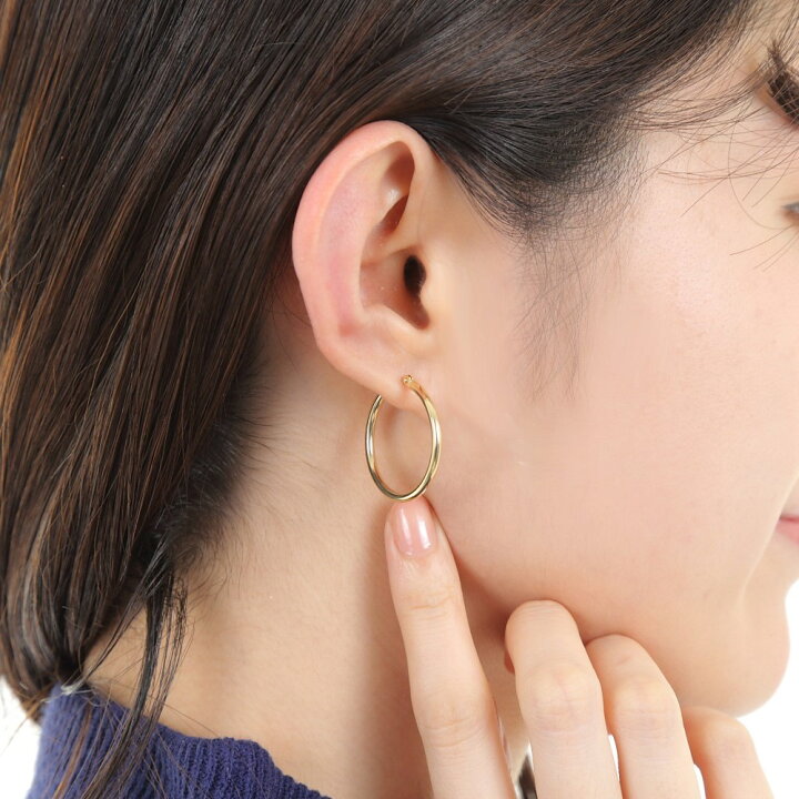 楽天市場】18金 フープピアス 2.0 × 25mm ゴールド メンズ レディース 