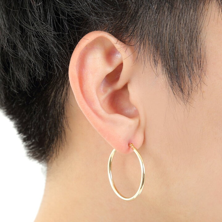 楽天市場】18金 フープピアス 2.0 × 30mm ゴールド メンズ レディース 