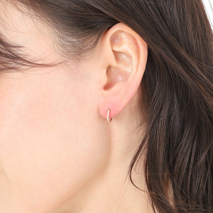 楽天市場】18金 フープピアス ダイヤモンド 0.1ct ピンクゴールド 1.1  