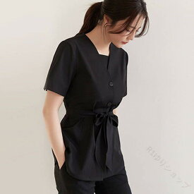 制服 レディース 女性用 美容院 エステ スパ フットケアサロン 整体 施術 接客 セラピスト ワークウェア セットアップ ポリエステル スパンデックス 伸縮性 速乾 軽量 動きやすい 五分袖