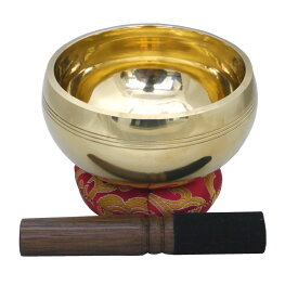 チベット仏教法具 シンギングボウル 3点セット10006025（マシンメイド12cm/5メタル/木製スティック、台座(リングピロー)つき）　密教　シンギングボール　アジアン雑貨　※台座のカラーはランダムになります。