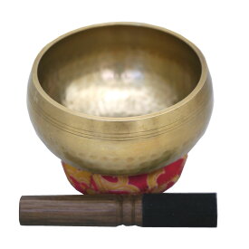 チベット仏教法具 シンギングボウル 3点セット（マシン＆ハンドメイド12cm/5メタル/木製スティック、台座(リングピロー)つき）　密教　シンギングボール　アジアン雑貨　※台座のカラーはランダムになります。