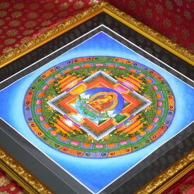 手書きのチベタン タンカ 額装 400角 釈迦如来曼荼羅 1点物/密教 アジアン雑貨