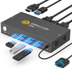 USB3.0 KVM�X�C�b�` HDMI 2����1�o�� 4K@60Hz�Ή� KVM�ؑ֊� USB-Ax3/USB-Cx1 �{�^��&�L�������R���ؑ�