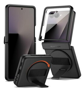 SURITCH �Ή�Samsung Galaxy Z Flip 7 �P�[�X 360°��]���n���h�X�g���b�v�O���b�v�z���_�[�A�L�b�N�X�^���h�A�X�N���[���v���e�N�^�[�A�q���W�ی�A�X�����Ŋ��ȑϏՌ��ی�J�o�[ - �u���b�N