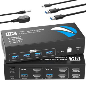KVM�X�C�b�`HDMI2����2�o��8K@60HzKVM�ؑ֊�p�\�R��2�䃂�j�^�[2��؂�ւ�5Gbps4��USB3.0�|�[�g�L�[�{�[�h/�}�E�X/�v�����^�[/���̃f�o�C�X�Ή��p�\�R���ؑ֋@PC�ؑ֋@USB�ؑ֊�