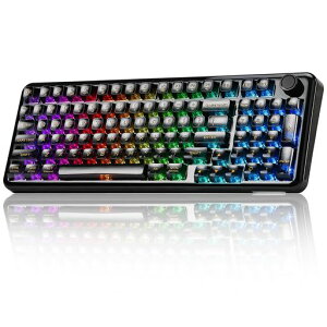 YUNZII X98 QMK/VIA�Ή� ���C�����X ���J�j�J���Q�[�~���O�L�[�{�[�h �W�F���[�L�[�L���b�v 3���[�h�ڑ� BT5.0/2.4GHz/USB-C �z�b�g�X���b�v�\ �����ς݃X�C�b�` �K�X�P�b�g�\�� RGB�o�b�N���C�g �c