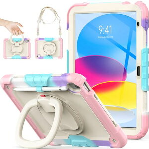 SEYMACstockiPadケースA16第11世代/第10世代リングハンドル耐衝撃ケース11/10.9インチ専用ペン収納ショルダーストラップフィルム付きフレーム(色とりどり+ピンク)