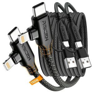 ASICEN PD100W USB Type C �P�[�u�� �y2�{�Z�b�g 1.8m�zL�� �A�C�t�H�� �[�d 5.0A �}���[�d MFi�F�� usb a/c�ϊ�����usb-c+lightning �P�[�u�� �X�}�z���イ�ł� �R�[�h iPhone 17