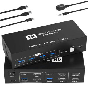 KVM�X�C�b�`HDMI2����2�o��4K@60HzHDMIKVM�ؑ֊�p�\�R��2�䃂�j�^�[2��؂�ւ�4��USB3.0�|�[�g�L�[�{�[�h/�}�E�X/�v�����^�[/���̃f�o�C�X�Ή��f�B�X�v���C�ؑ֊�PC�ؑ֋@USB�ؑ֋@HDMI