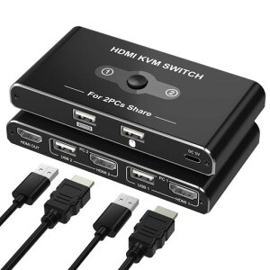 KVM�X�C�b�`HDMI2����1�o��KVM�ؑ֊�p�\�R��2��L�[�{�[�h/�}�E�X/�f�B�X�v���C1�䋤�L�ł���؂�ւ���4K@60Hz�f���o�̓|�[�g�ɑ}�������̊ȒP�ڑ�LED���C�gUSB�؂�ւ���HDMI�ؑ֊�PC�؂�ցc