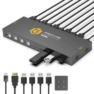 KVM�X�C�b�`HDMI 4����1�o�� 4K@60Hz�Ή� USB3.0���� USB-Ax3/USB-Cx1 KVM�ؑ֊� �����R���t�� �ȒP�ؑ�