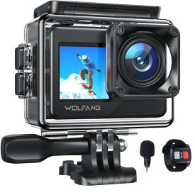 WOLFANG アクションカム 4K 20MP WIFI GA120、シュノーケリング用40M防水水中カメラ、EIS付き170°広角デュアルスクリーンVLOGGINGカメラ、外部マイク、リモートコントロール