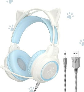 YIKTUNGヘッドホン猫耳ヘッドホンゲーミングヘッドセット有線ヘッドフォン40MMスピーカーRGBライト付きUSBポートマイク付き柔らかい保護カバー良い音質調整可能なサイズかわいいPS4/PS5/Switc…
