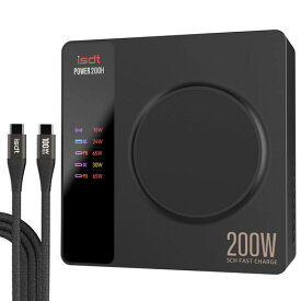 ISDTPOWER200HPD急速充電器USBTYPE-C200W4ポート+1ワイヤレス充電(各チャンネル最大100W)ACアダプターLCDスクリーン表示可視化されたOUPTUTパワーAPPコントロール2X100WTYPE-C