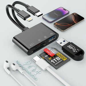 4in1iPhoneSD�J�[�h���[�_�[�y2025MFi�F�ؕi�A18�����ۏ؁zLightning/TypeC-USB3.0/TypeC/SD/microSD�ϊ��A�_�v�^�ESD�J�[�h�EmicroSD�J�[�h�E�}���[�d�EHi-Fi����|