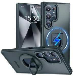 GalaxyS24Ultra用ケースMagnetic対応リング付き半透明マットな質感耐衝撃衝撃吸収GalaxyS24Ultra磁気カバー隠しスタンド機能ワイヤレス充電シリコンバンパー米軍MIL規格全面保護