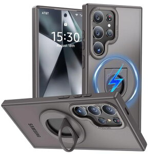 GalaxyS24Ultra用ケースMagnetic対応リング付き半透明マットな質感耐衝撃衝撃吸収ギャラクシーS24Ultra磁気カバー隠しスタンド機能ワイヤレス充電シリコンバンパー米軍MIL規格全面保護