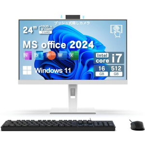 VETESA �f�X�N�g�b�v�p�\�R�� �^�b�`�p�l�� 24�^�t��HD/IPS�p�l��/Win 11/MS Office 2024 Core i7 ������ 16GB/SSD 512GB �ő�3.1MP ���~���J����/�L���L�[�{�[�h/�L���}�E�X�t�� �����ݒ��