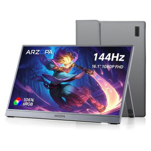 ARZOPA 16.1�C���` ���o�C�����j�^�[ �O���[ 144Hz �Q�[�~���O���j�^�[ 1920x1080FHD �Q�[�����j�^�[ �����IPS�t���p�l�� �X�C�b�`�p�f�B�X�v���C �����^ HDR���[�h�Ή� �u���[���C�g�@�\