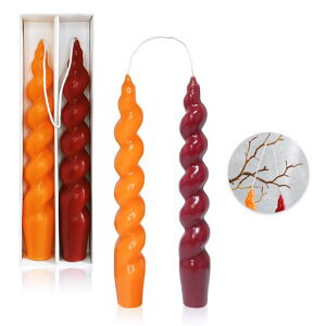 手作りのテーパーキャンドルバイカラースパイラルキャンドルろうそく芯がつながっている蝋燭無香料ディナーキャンドル結婚祝いアニバーサリークリスマスキャンドル2個入り(#2red+orange)