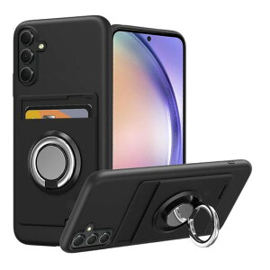対応GalaxyA54ケースSC-53D|SCG21リング付きシリコン背面カード収納ギャラクシーA545Gケーススタンド機能360°回転リング耐久滑り止め黒
