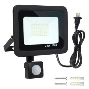 SenMeiGuang【超薄型】30WLED投光器センサーライト人感昼光色6000K3000LM高輝きAC110VPIRインテリジェントスポーツ投光器省エネ作業灯フラッドライト広角ライト作業灯IP66防水屋外照明
