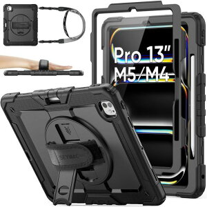 SEYMACstock2025�N/2024�N13�C���`iPadPro(M5/M4)��p�ϏՌ��P�[�X�ی�t�B�����t���y�����[360°��]�X�^���h�n���h�X�g���b�v�V�����_�[�X�g���b�v�S�ʕی�J�o�[iPadPro13