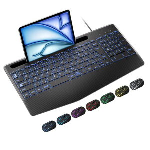 iClever �L�� �L�[�{�[�h 7�F�o�b�N���C�g ���{��z�� �e���L�[�t�� �p���^�O���t ���邳���� USB�ڑ� ���^ �É� �L���L�[�{�[�h �n���h���X�g�t�� 1.4M�P�[�u�� �R���s���[�^�[ �f�X�N�g�b�v�c