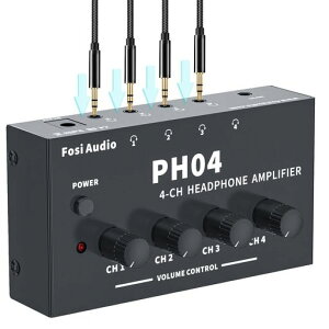 Fosi Audio PH04 4�`�����l�� �w�b�h�z���A���v �X�e���I�I�[�f�B�I�A���v ������ ���R���p�N�g �|�[�^�u�� �w�b�h�t�H���X�v���b�^�[ 3.5mm���XAUX���z ���F �X�^�W�I/�X�e�[�W�K�p(�d���t��)