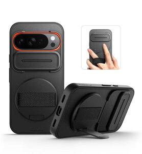 SURITCH �Ή�Google Pixel 10/10 Pro �P�[�X 360°��]���n���h�X�g���b�v �X�}�z�O���b�v�z���_�[ & �C���r�W�u���L�b�N�X�^���h & �X���C�h�J�����J�o�[�t�� ���ȑϏՌ��ی�J�o�[ - �u���b�N