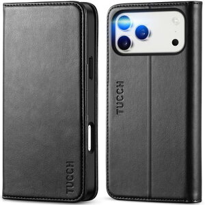 TUCCH IPHONE 17 PRO MAX �Ή� �P�[�X �蒠�^ 6.9�C���` 3�J�[�h�X���b�g �X�g���b�v�z�[���t�� �L�b�N�X�^���h�@�\ RFID�u���b�L���O �Ռ��z�� �S�ʕی� TPU�f�� PU���� �����ӂ���17�v���}�b�N�X�c