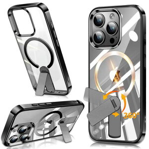 iPhone15ProMax�p360°��]�X�^���h�t���}�O�l�b�g�P�[�X�y���߉\�ȃC���r�W�u���L�b�N�X�^���h�z�yMagSafe�Ή��z�y�~���^���[�����ی�z�ϏՌ��E���΂ݖh�~�E�u���b�N