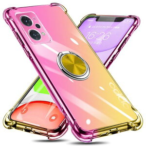 OPPOReno7Aケースリング付きクリアTPUグラデーション色携帯カバー耐衝撃透明車載ホルダー対応一体型落下防止防塵変形防止全面保護オッポリノ7aカバーピンク/ゴールドW-CSZH-39-01
