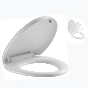 普通便座フタ付前丸便座ゆっくり閉まる洋式トイレU型便座厚ソフト閉止付き黄変を防ぐ簡単取り替えトイレの取替え用便座トイレ用品簡単便座交換ホワイト便座カバーつき(450*360*45MM)