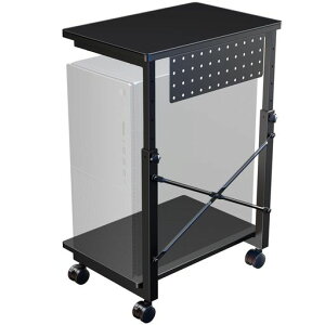 WORLDLIFTパソコンワゴン昇降式L字デスク7段階高さ調節55~85cmキャスター付き移動便利ミドルタワーPCラックデスクサイド収納在宅勤務袖机ブラック